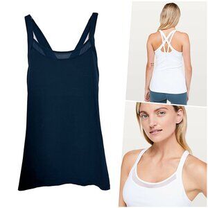 RARE Lululemon Criss Cross Strappy Back Built-in-bra Tank Top Navy Blue 8